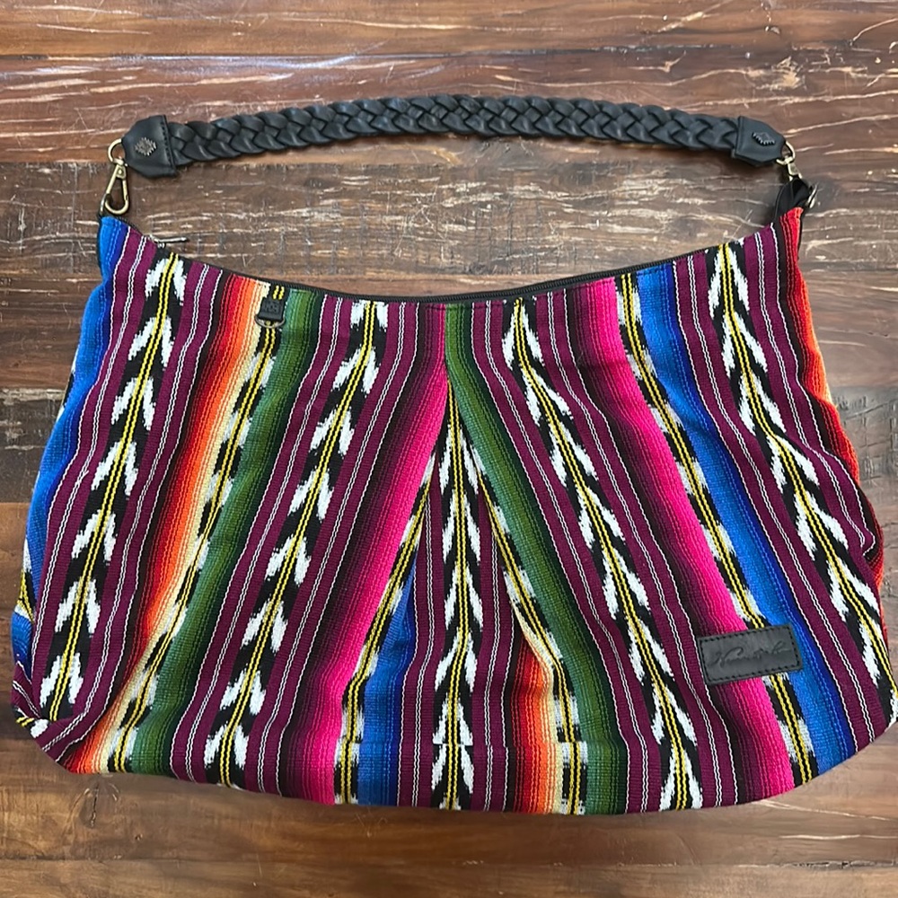 Nena & Co Medium Expedition Bag - Rainbow Falls w/ black braided leather strap